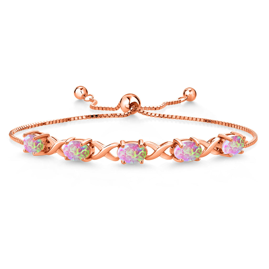 Pink Simulated Opal - October_Bracelet in 925 Rose Gold Plated Silver