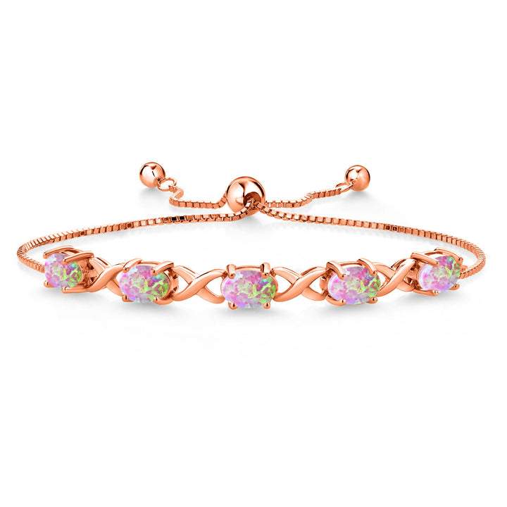 Pink Simulated Opal - October_Bracelet in 925 Rose Gold Plated Silver