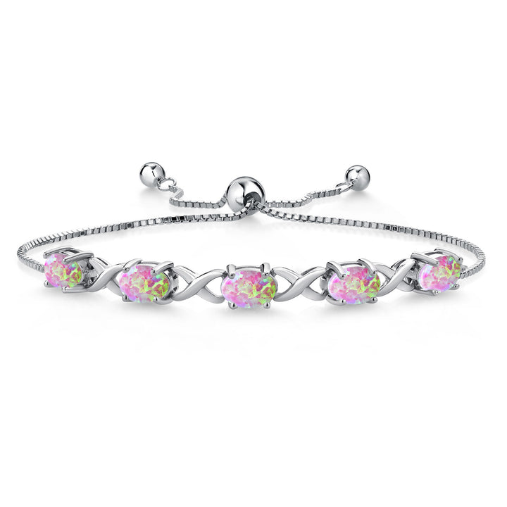 Pink Simulated Opal-Cabochon - October_Bracelet in 925 Sterling Silver