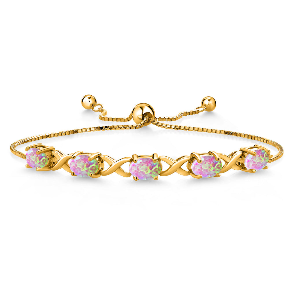 Pink Simulated Opal - October_Bracelet in 925 Yellow Gold Plated Silver