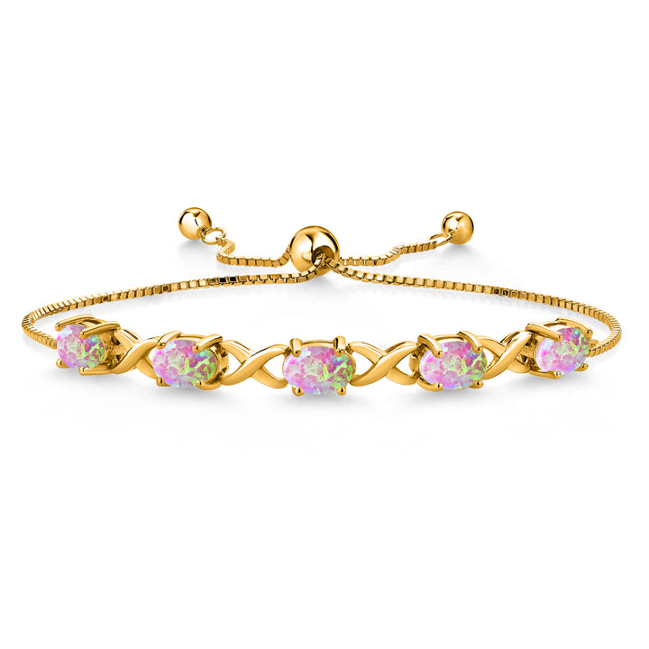 Pink Simulated Opal - October_Bracelet in 925 Yellow Gold Plated Silver