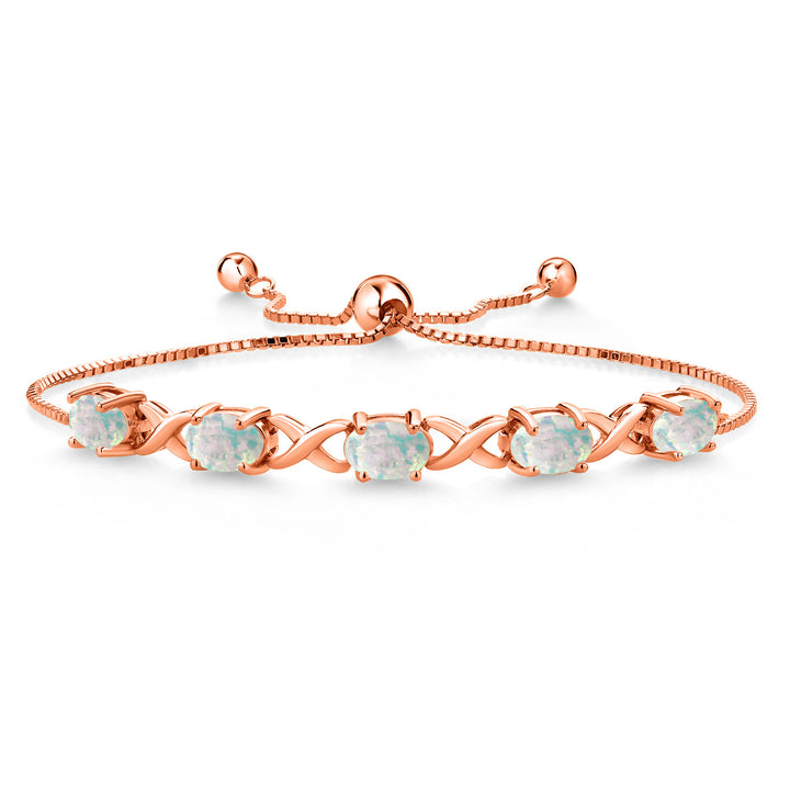White Simulated Opal - October_Bracelet in 925 Rose Gold Plated Silver