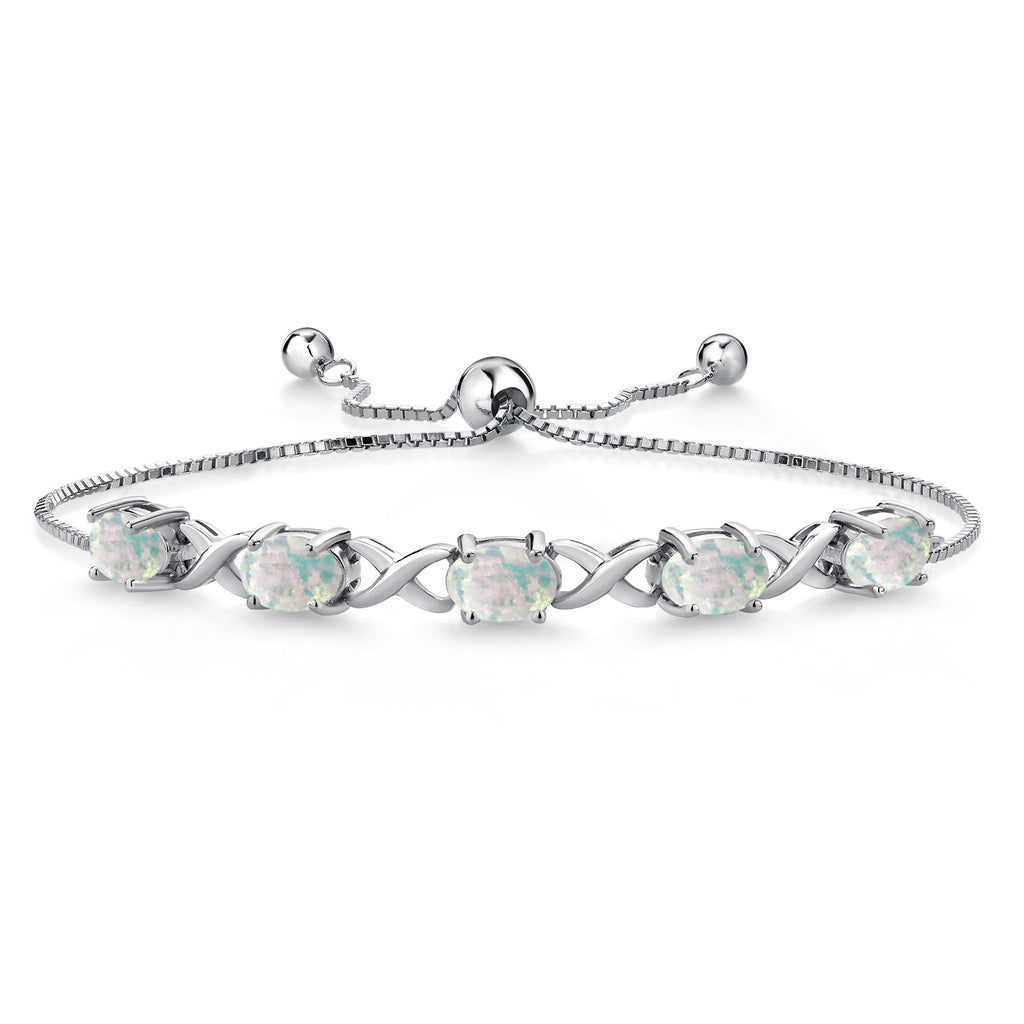 White Simulated Opal-Cabochon - October_Bracelet in 925 Sterling Silver