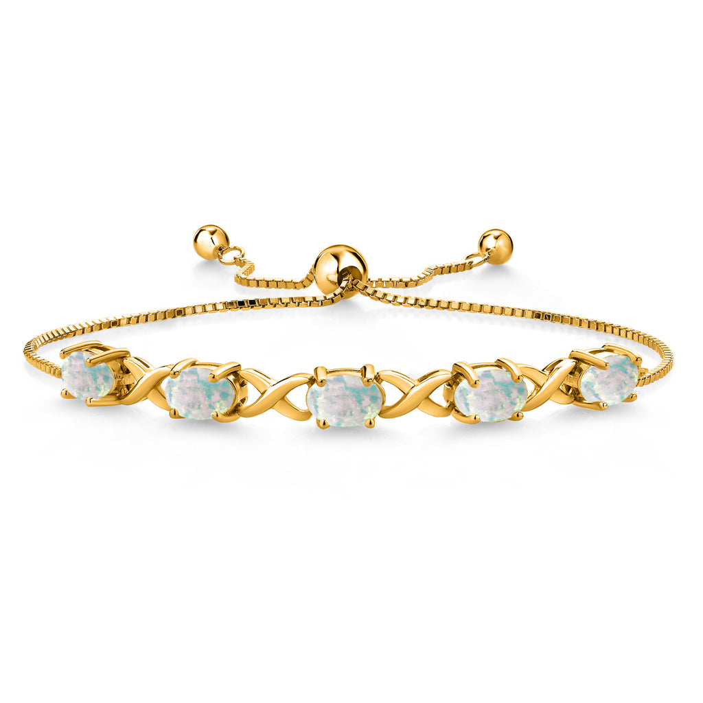 White Simulated Opal - October_Bracelet in 925 Yellow Gold Plated Silver
