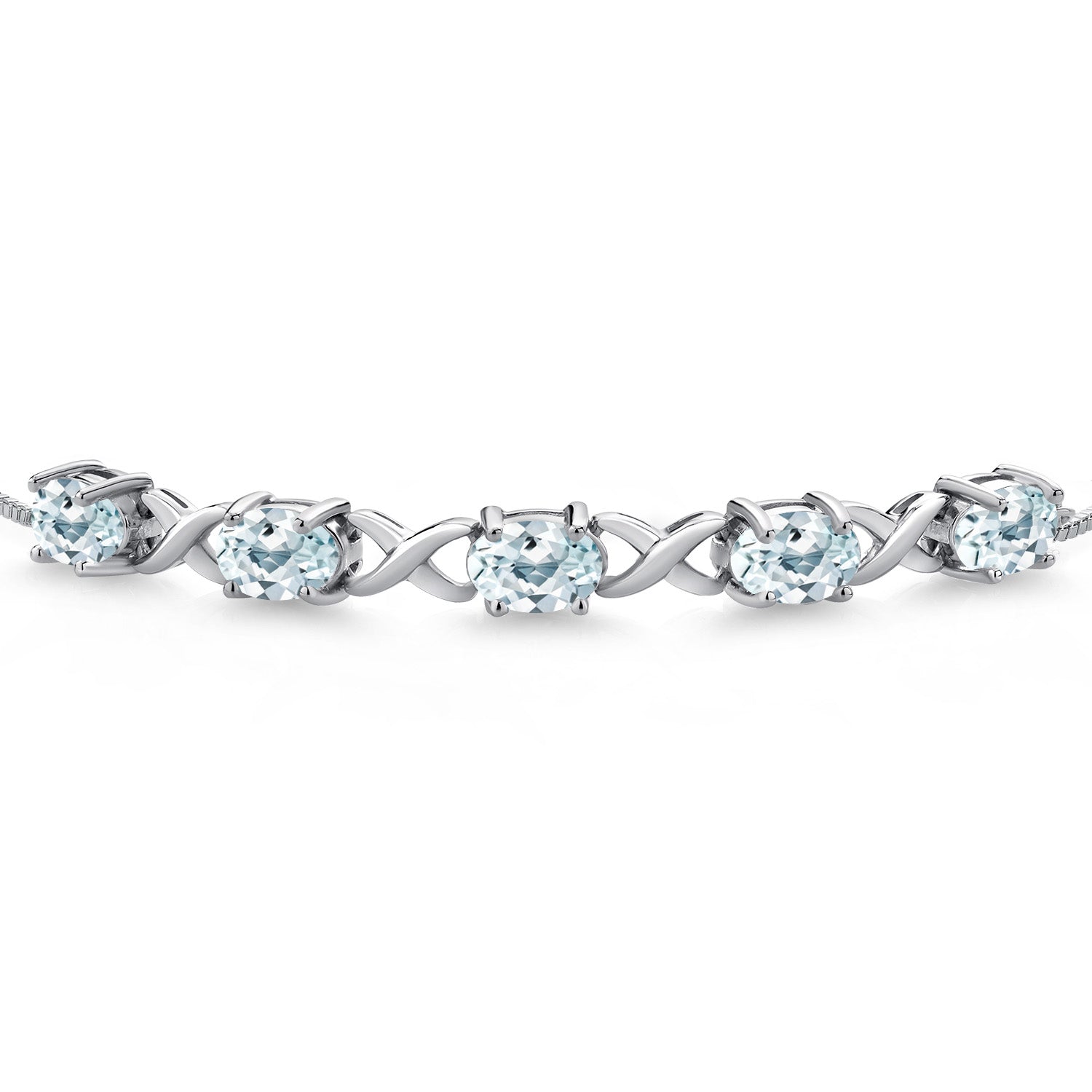 925 Sterling Silver Sky Blue Aquamarine Bracelet For Women (3.75 Cttw, Gemstone March Birthstone, Oval 7X5MM, Fully Adjustable Up to 9 Inches)