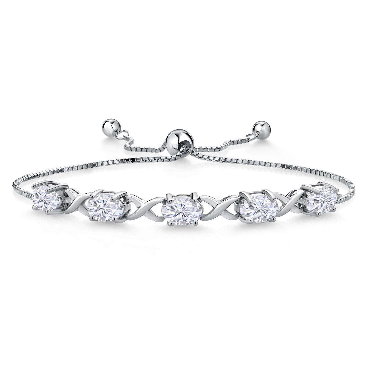 4.50 Cttw White Moissanite Tennis Bracelet For Women In 925 Sterling Silver | Oval 7X5MM | Fully Adjustable Up to 9 Inches