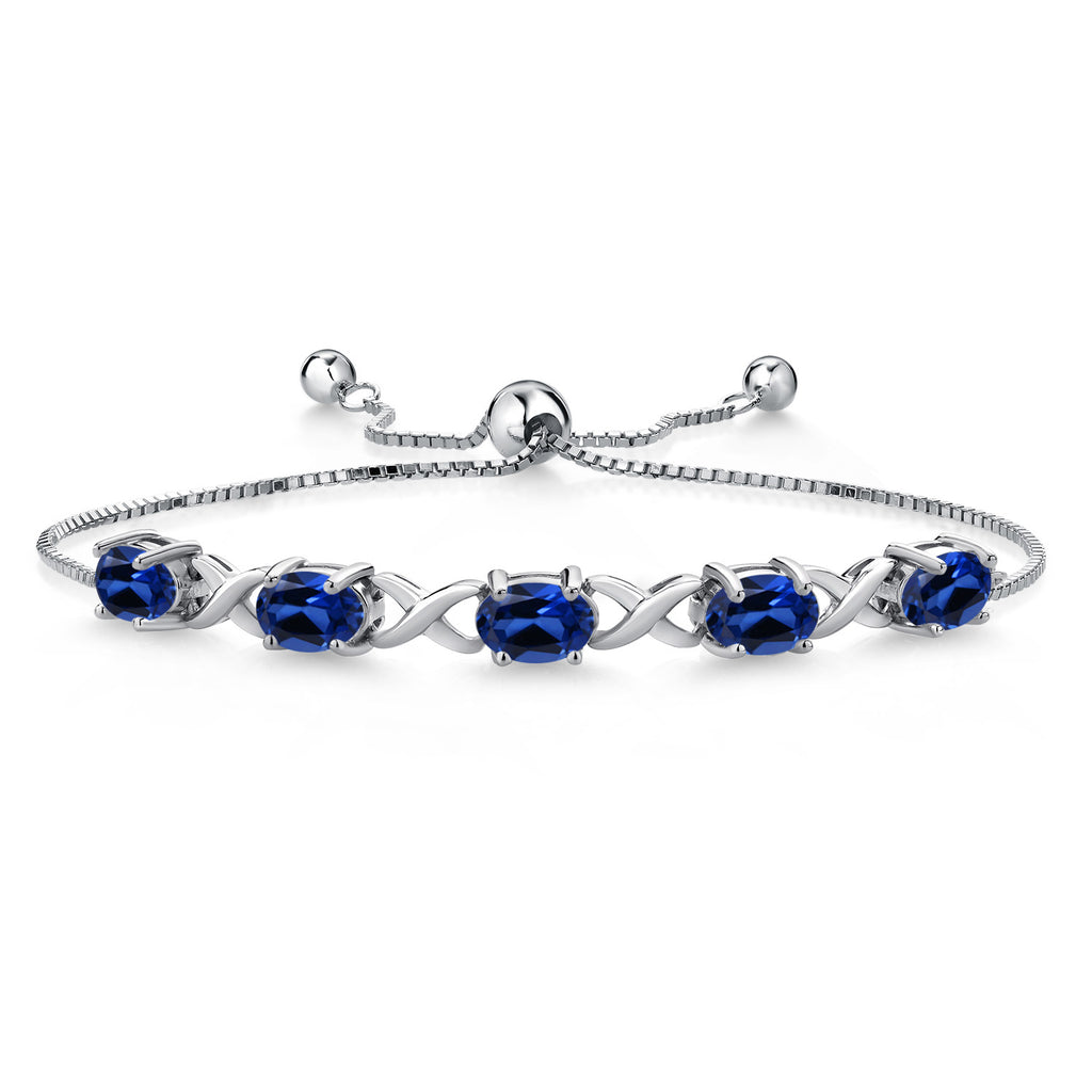Blue Created Sapphire - September_Bracelet in 925 Sterling Silver