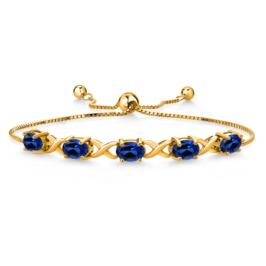 Blue Created Sapphire - September_Bracelet in 925 Yellow Gold Plated Silver