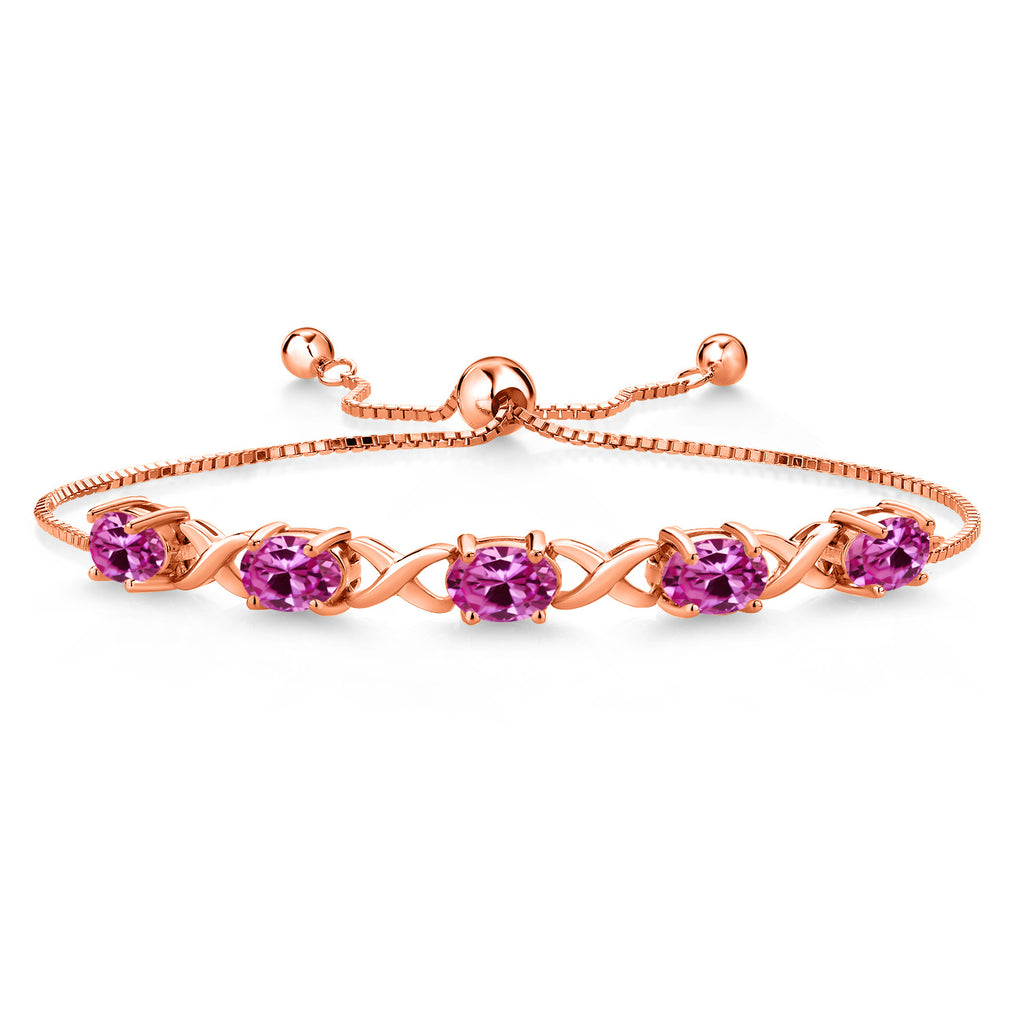 Pink Created Sapphire - September_Bracelet in 925 Rose Gold Plated Silver