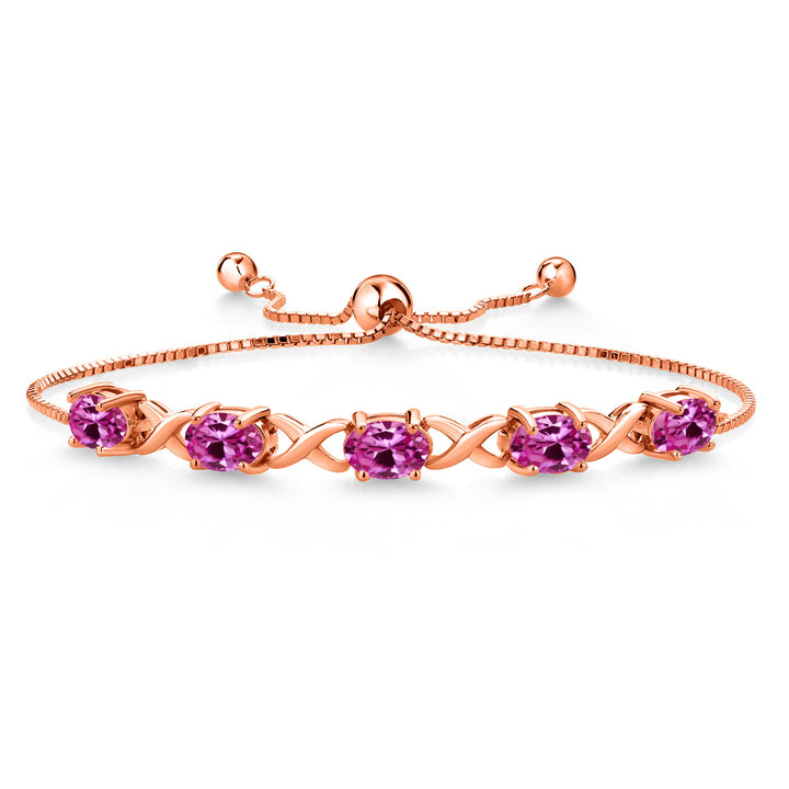 Pink Created Sapphire - September_Bracelet in 925 Rose Gold Plated Silver