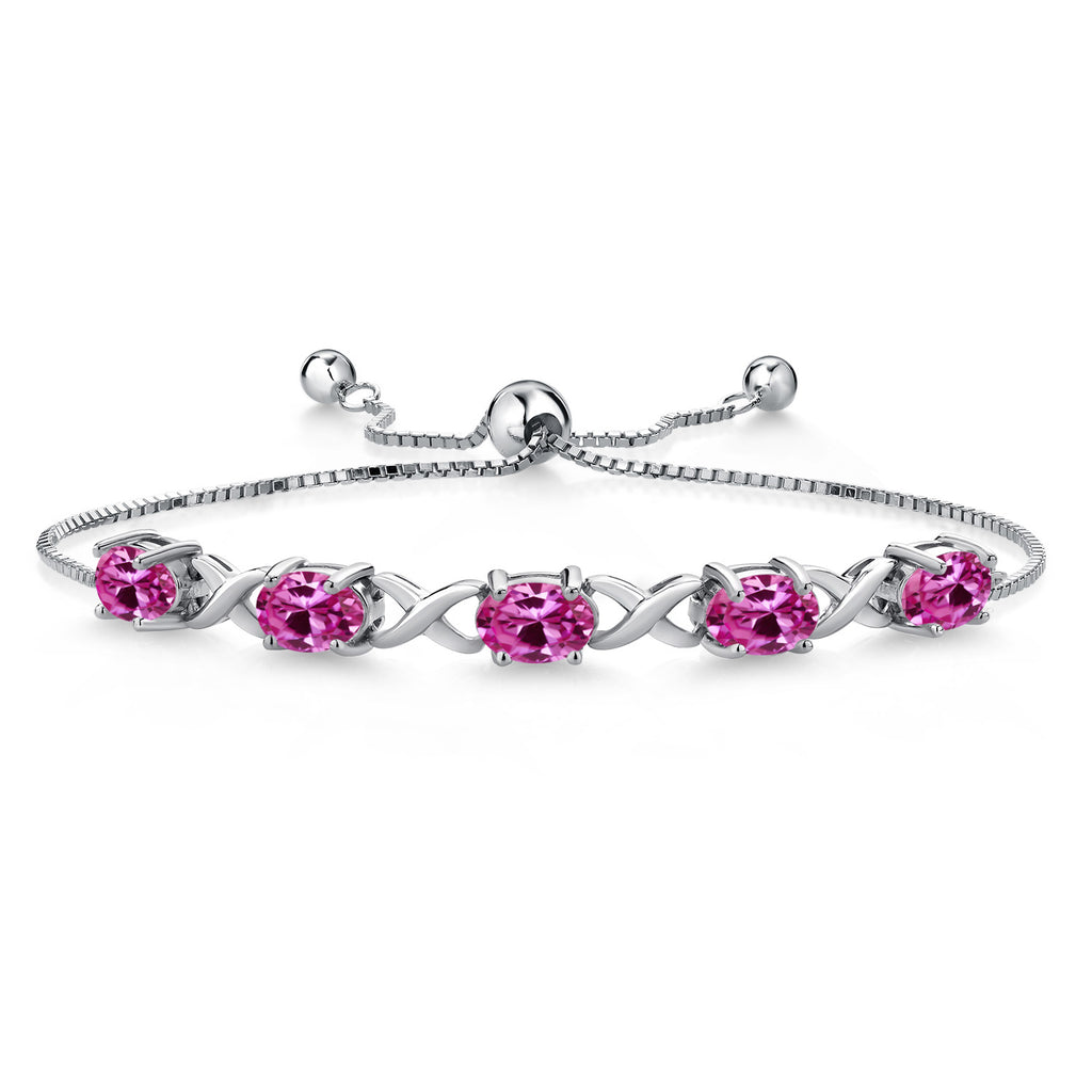 Pink Created Sapphire - September_Bracelet in 925 Sterling Silver