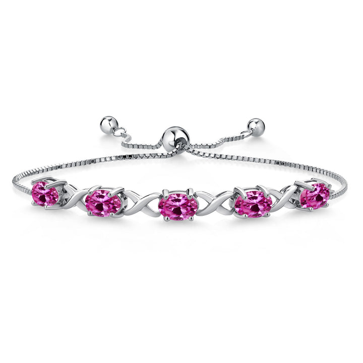 Pink Created Sapphire - September_Bracelet in 925 Sterling Silver