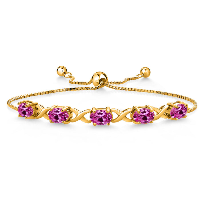 Pink Created Sapphire - September_Bracelet in 925 Yellow Gold Plated Silver