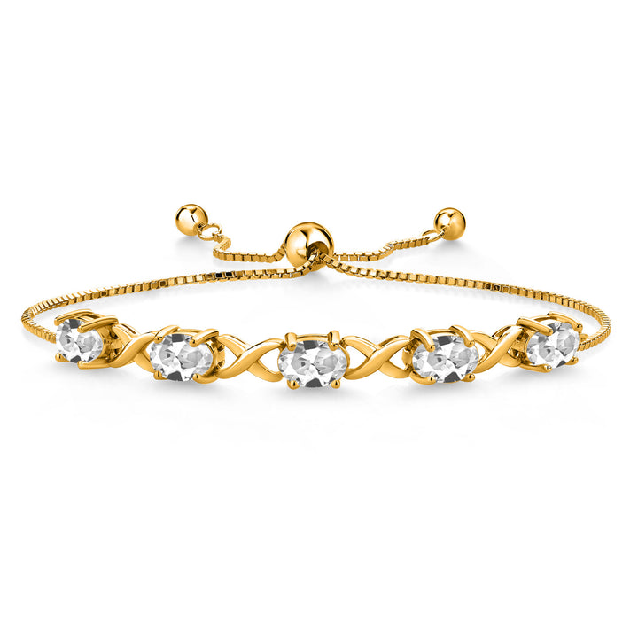 White Created Sapphire - September_Bracelet in 925 Yellow Gold Plated Silver