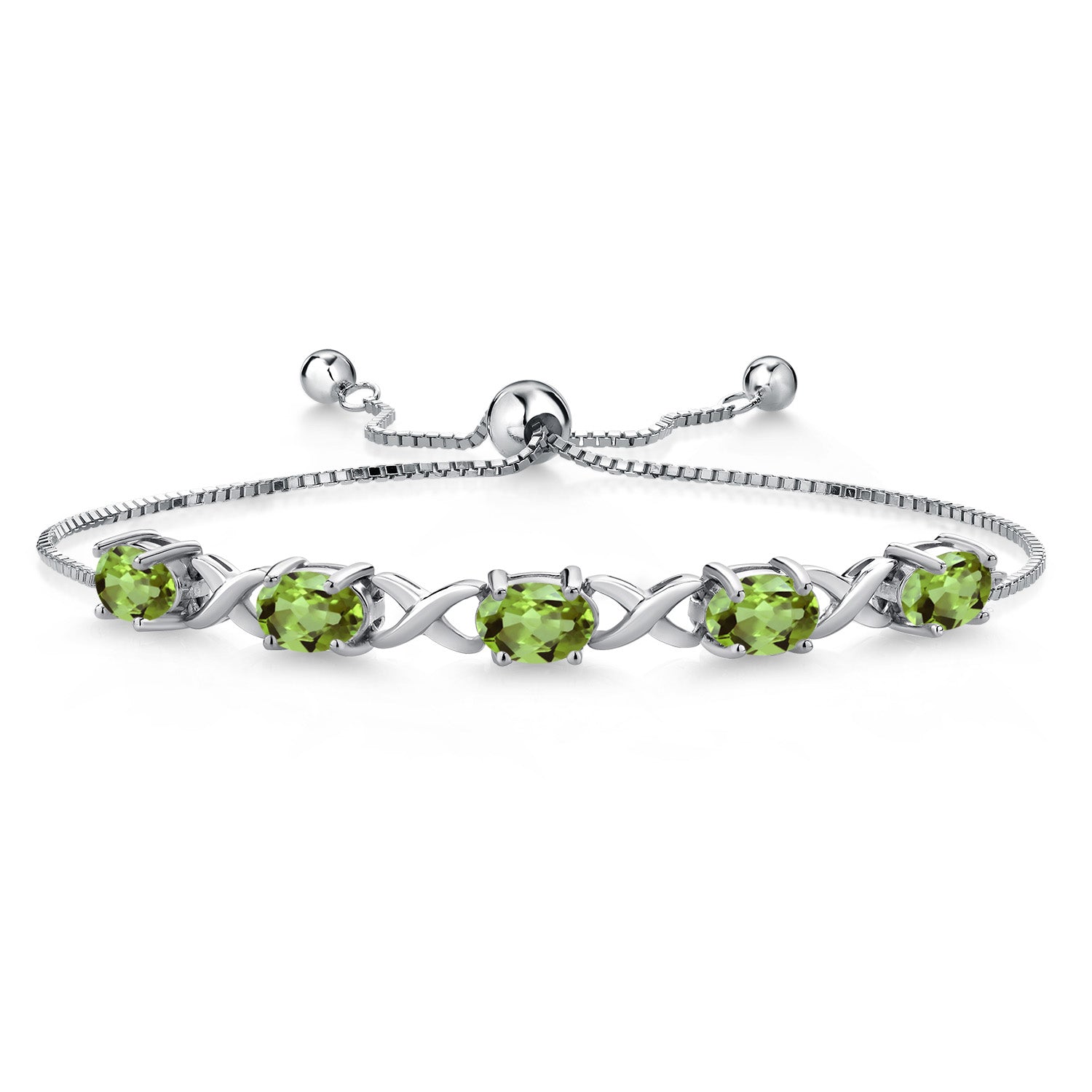 925 Sterling Silver Green Peridot Tennis Bracelet For Women (4.50 Cttw, Gemstone August Birthstone, Oval 7X5MM, Fully Adjustable Up to 9 Inches)