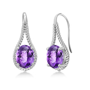 Amethyst-Checkerboard - February_Earrings in 925 Sterling Silver