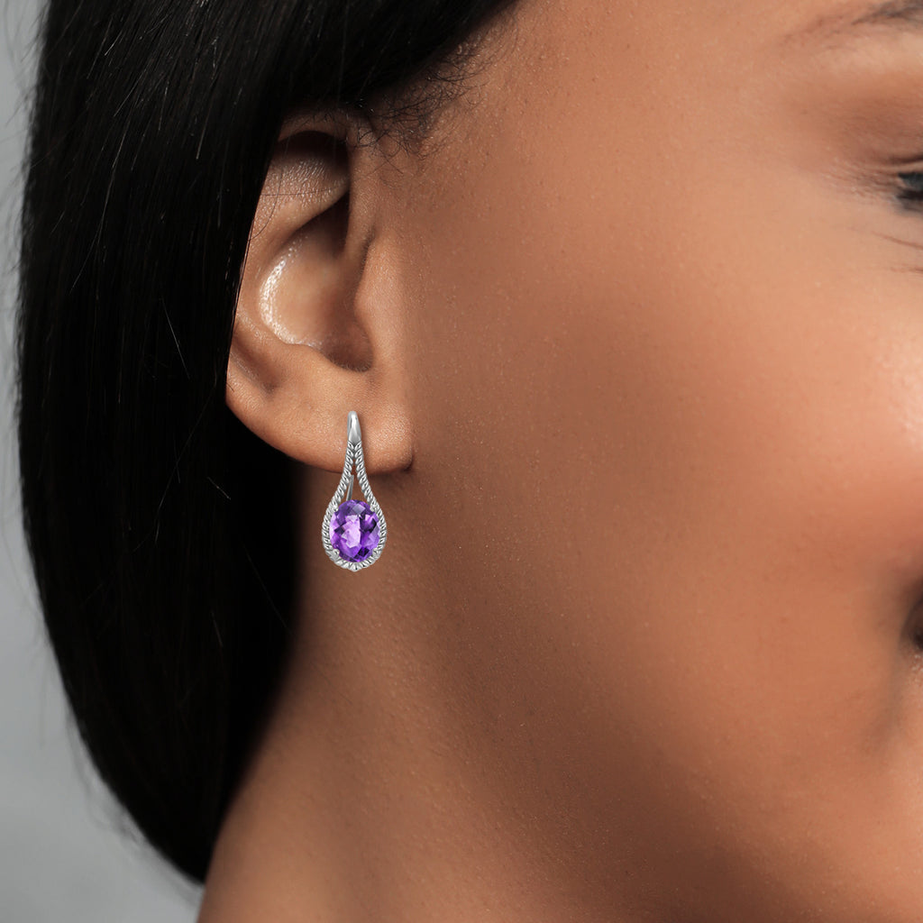 Amethyst-Checkerboard - February_Earrings in 925 Sterling Silver