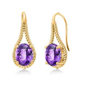 Amethyst-Checkerboard - February_Earrings in 925 Yellow Gold Plated Silver
