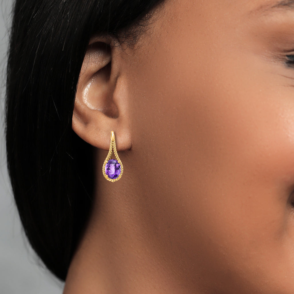 Amethyst-Checkerboard - February_Earrings in 925 Yellow Gold Plated Silver
