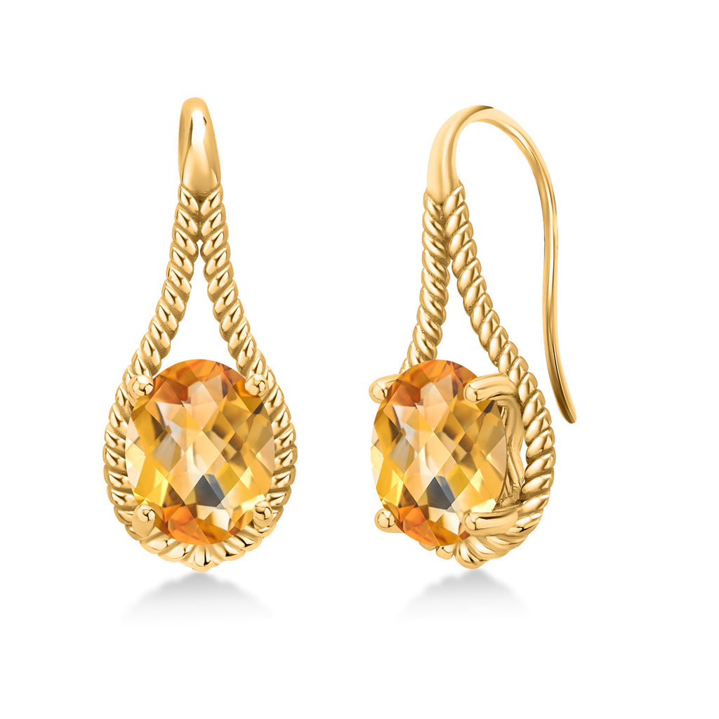 Citrine-Checkerboard - November_Earrings in 925 Yellow Gold Plated Silver