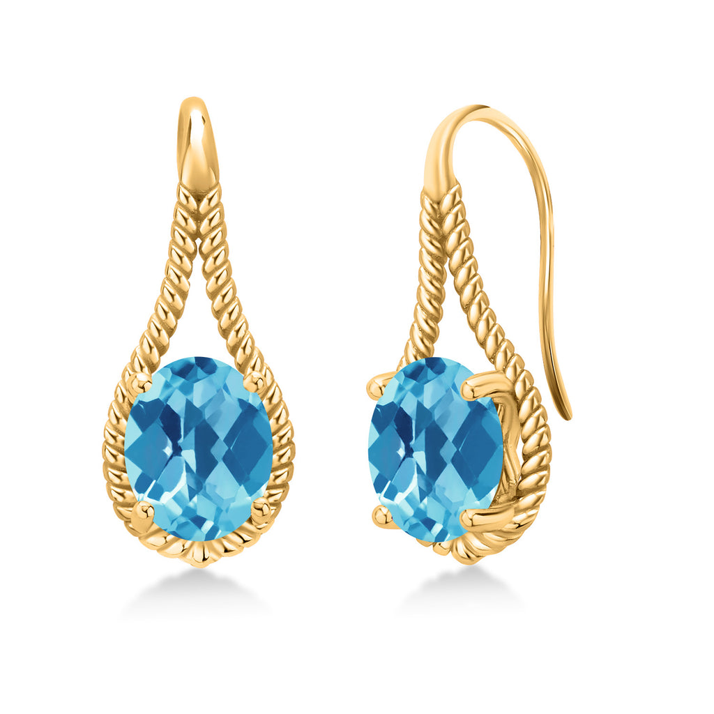 Swiss Blue Topaz-Checkerboard - November_Earrings in 925 Yellow Gold Plated Silver