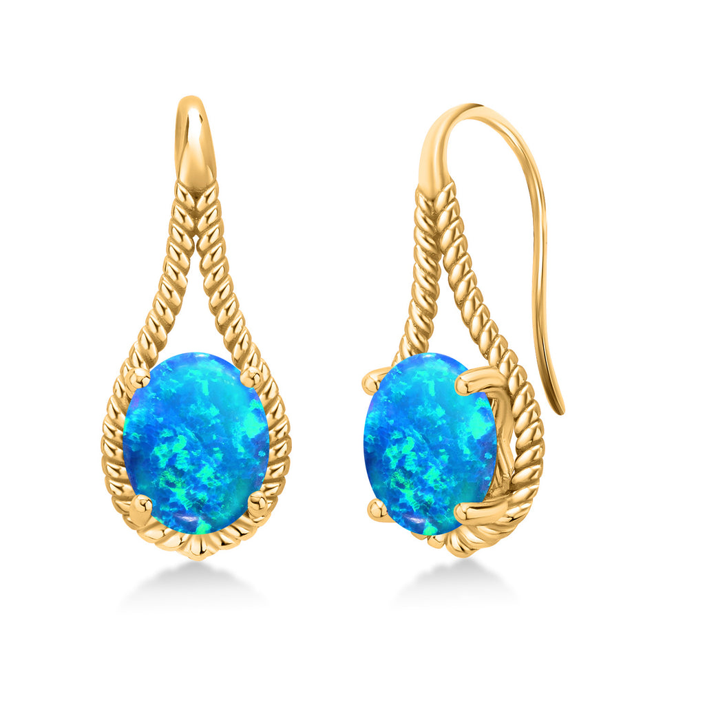 Blue Opal - October_Earrings in 925 Yellow Gold Plated Silver