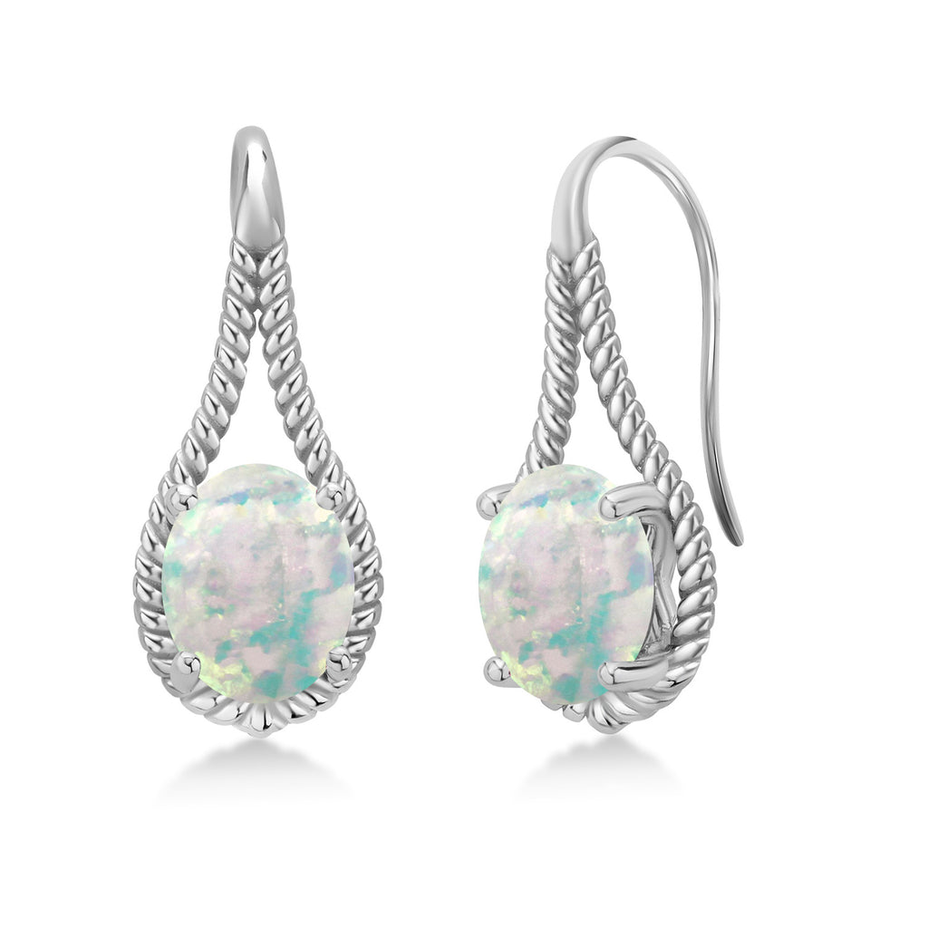 White Opal-Cabochon - October_Earrings in 925 Sterling Silver