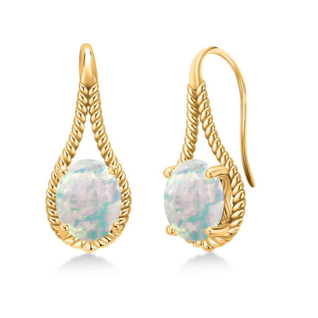 White Opal-Cabochon - October_Earrings in 925 Yellow Gold Plated Silver