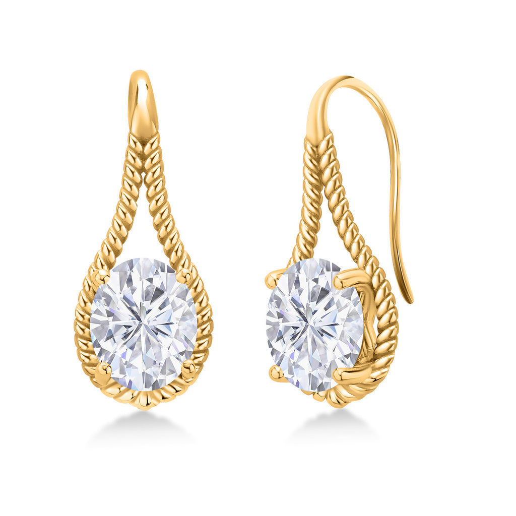 White Moissanite - April_Earrings in 925 Yellow Gold Plated Silver