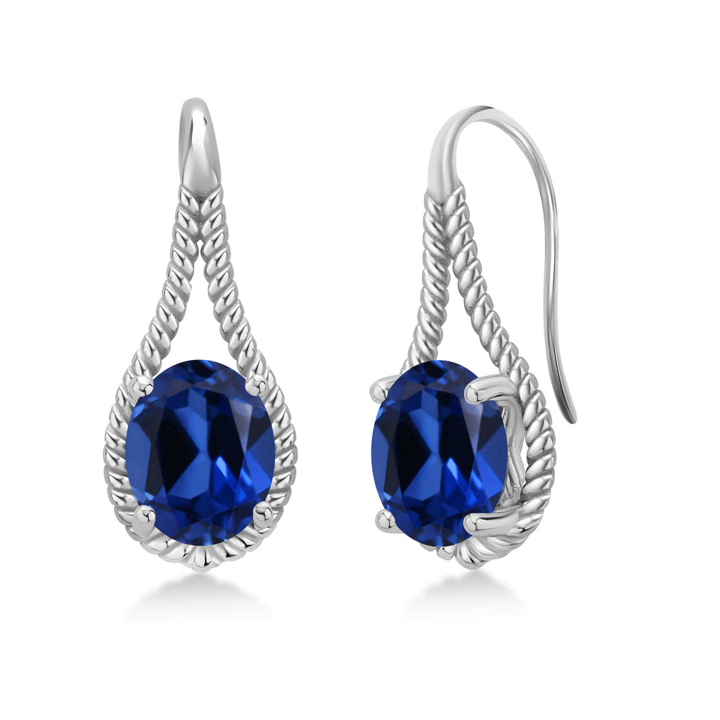 Blue Created Sapphire - September_Earrings in 925 Sterling Silver