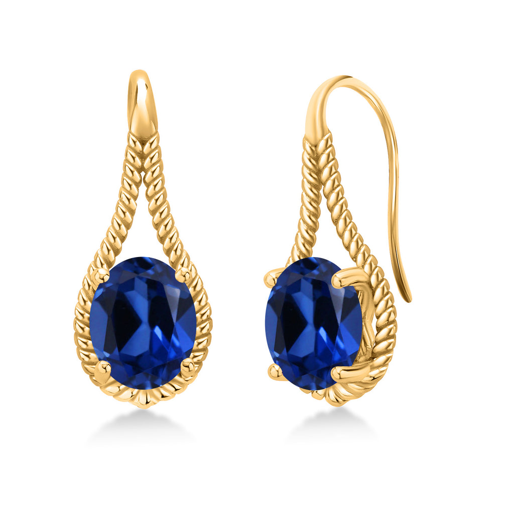 Blue Created Sapphire - September_Earrings in 925 Yellow Gold Plated Silver