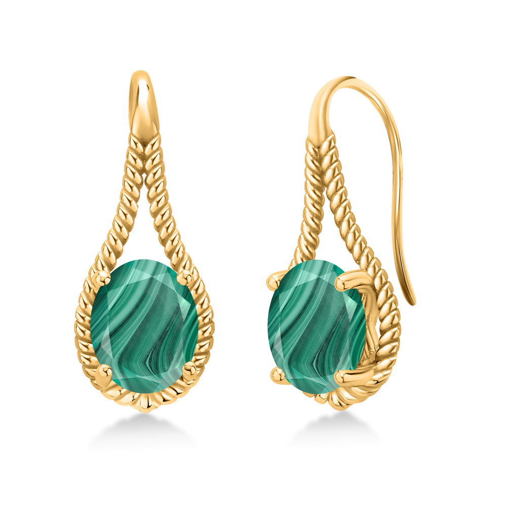 Malachite_Earrings in 925 Yellow Gold Plated Silver