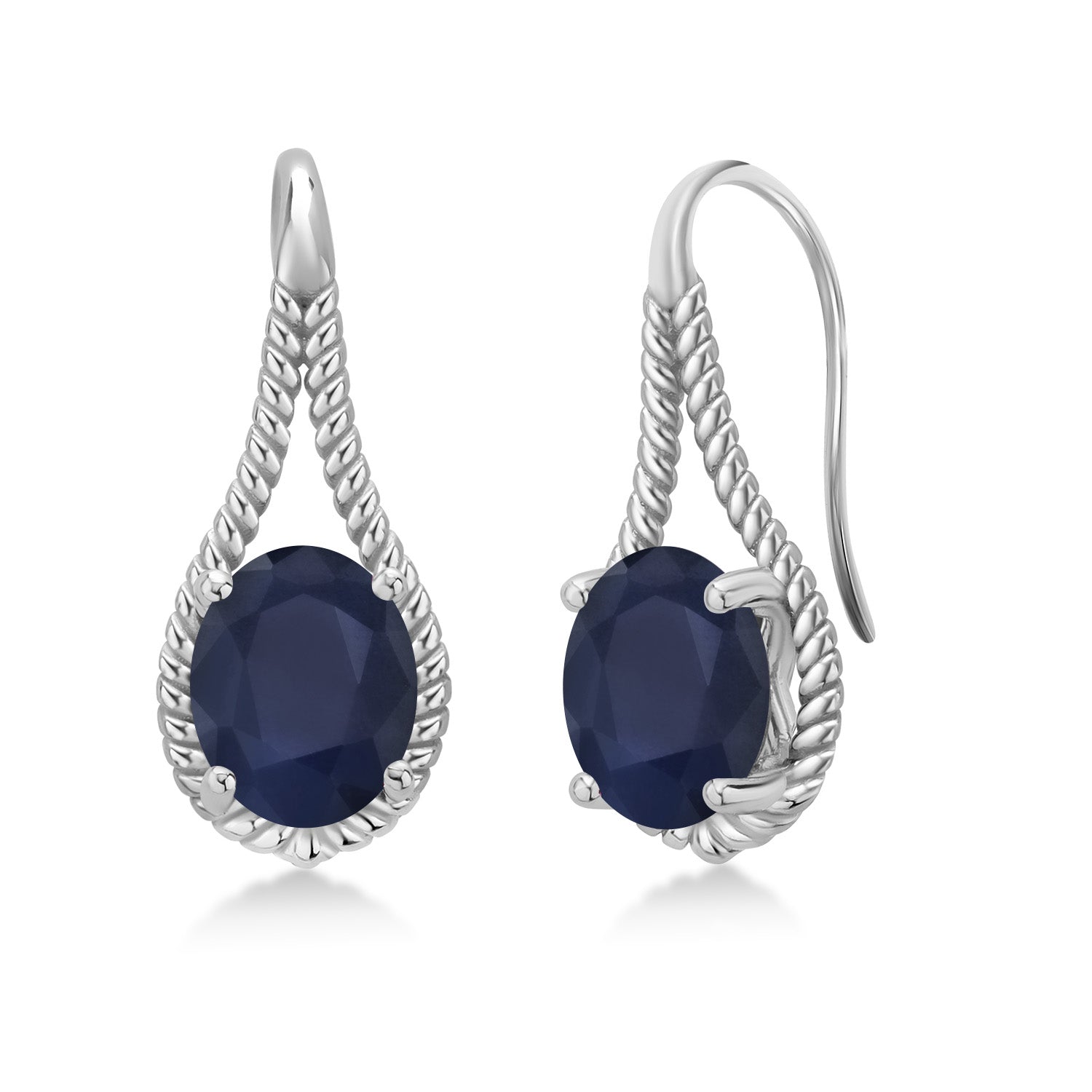 925 Sterling Silver Blue Sapphire Earrings For Women (4.40 Cttw, Gemstone September Birthstone, Oval 9X7MM)