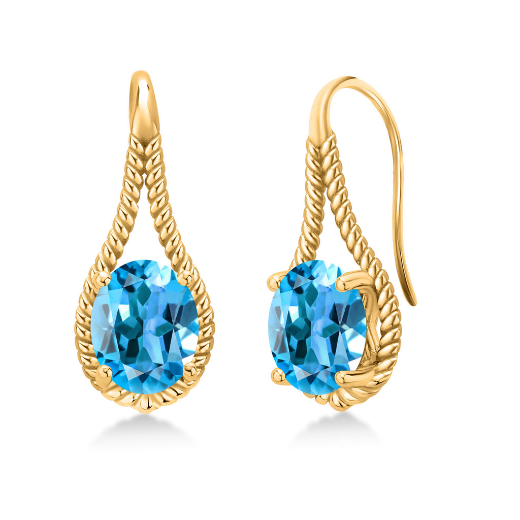 Swiss Blue Topaz - November_Earrings in 925 Yellow Gold Plated Silver