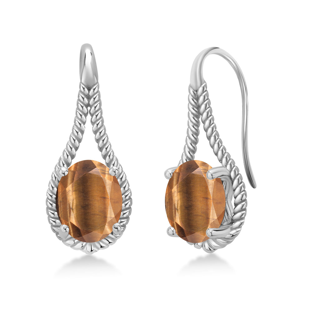 Brown Tiger Eye_Earrings in 925 Sterling Silver