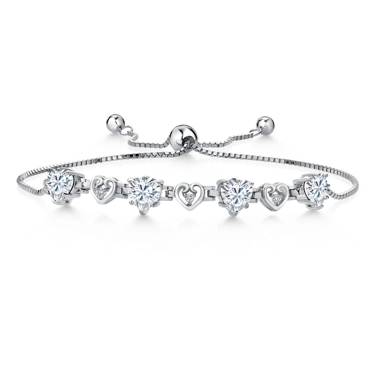 925 Sterling Silver White Moissanite and White Lab Grown Diamond Tennis Bracelet For Women (3.24 Cttw, Heart Shape 6X6MM, Fully Adjustable Up to 9 Inches)