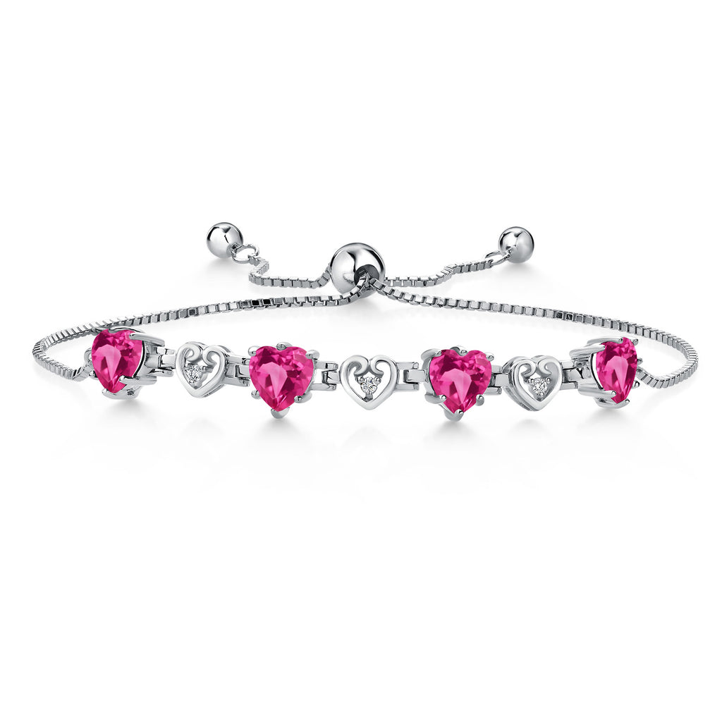 Pink Created Sapphire - September_Bracelet in 925 Sterling Silver