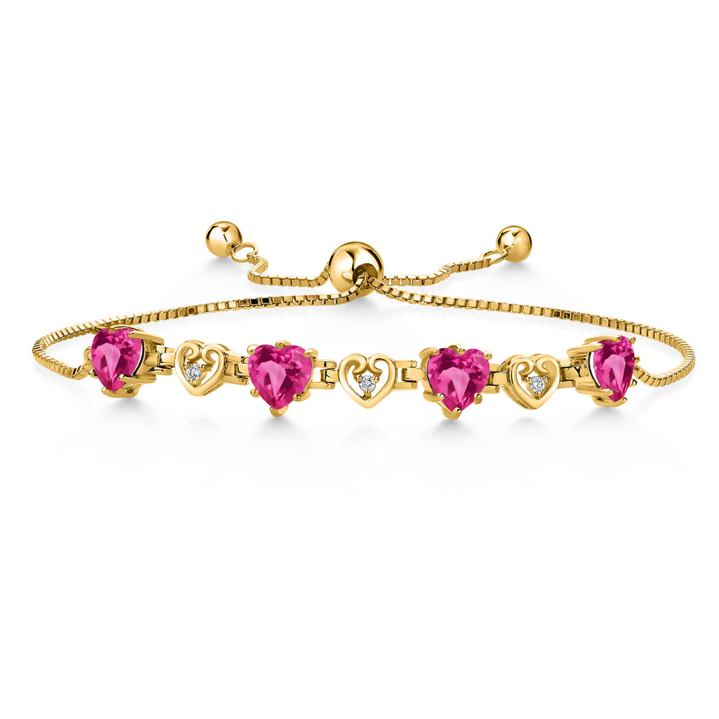 Pink Created Sapphire - September_Bracelet in 925 Yellow Gold Plated Silver