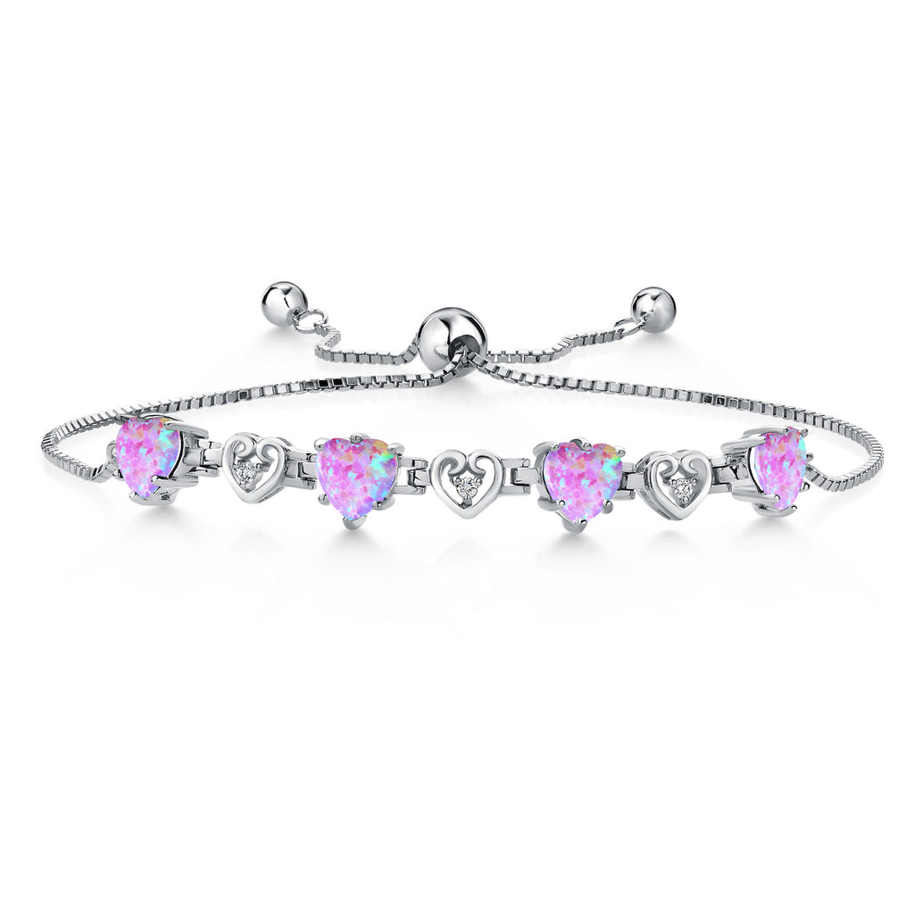 Pink Simulated Opal - October_Bracelet in 925 Sterling Silver