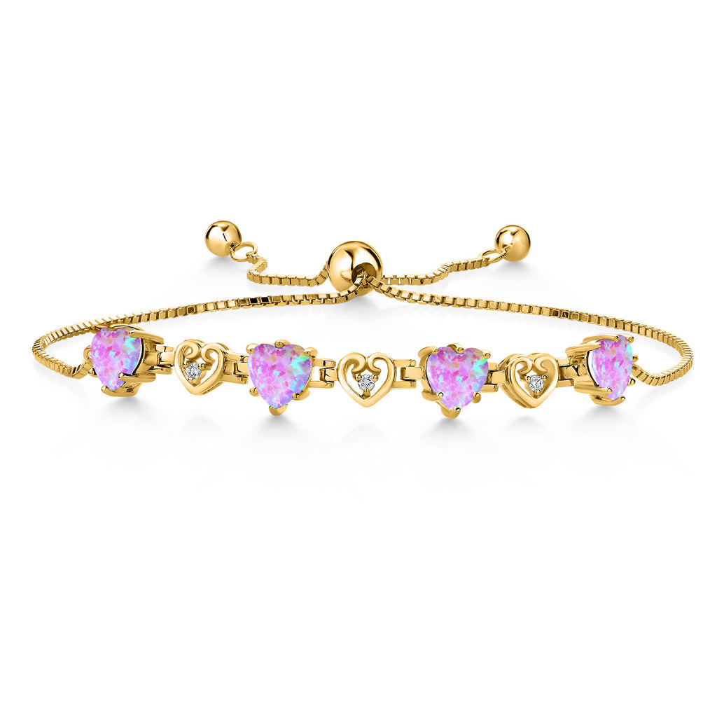 Pink Simulated Opal - October_Bracelet in 925 Yellow Gold Plated Silver