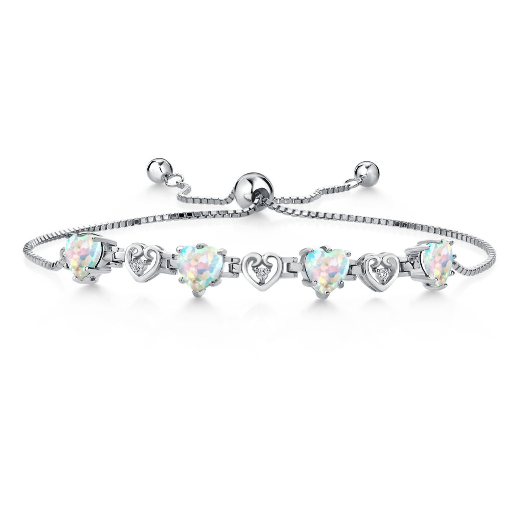 White Simulated Opal - October_Bracelet in 925 Sterling Silver