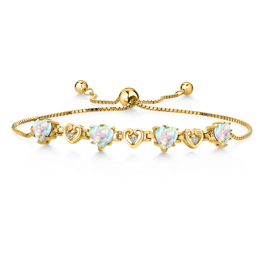 White Simulated Opal - October_Bracelet in 925 Yellow Gold Plated Silver