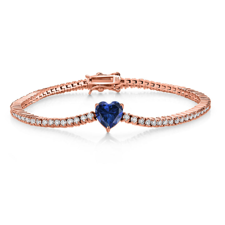 Blue Created Sapphire - September_Bracelet in 925 Rose Gold Plated Silver