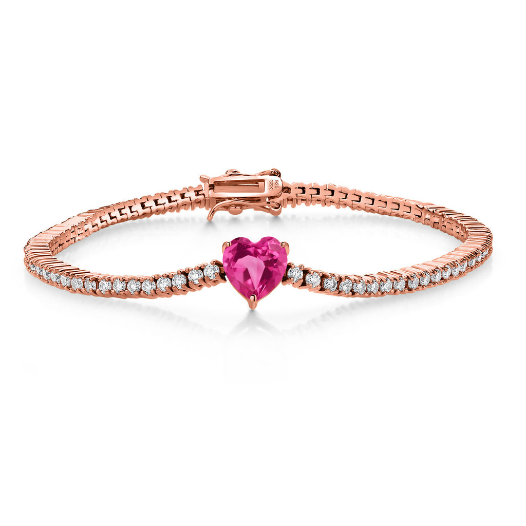 Pink Created Sapphire - September_Bracelet in 925 Rose Gold Plated Silver