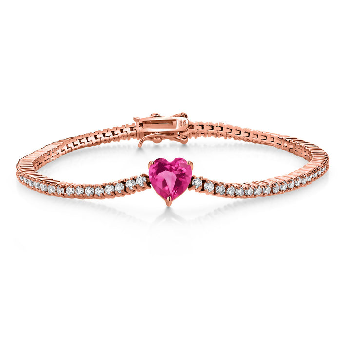Pink Created Sapphire - September_Bracelet in 925 Rose Gold Plated Silver