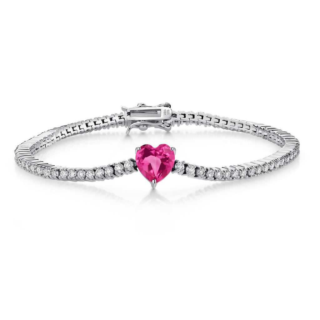 Pink Created Sapphire - September_Bracelet in 925 Sterling Silver
