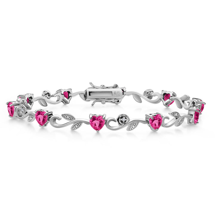 Pink Created Sapphire - September_Bracelet in 925 Sterling Silver