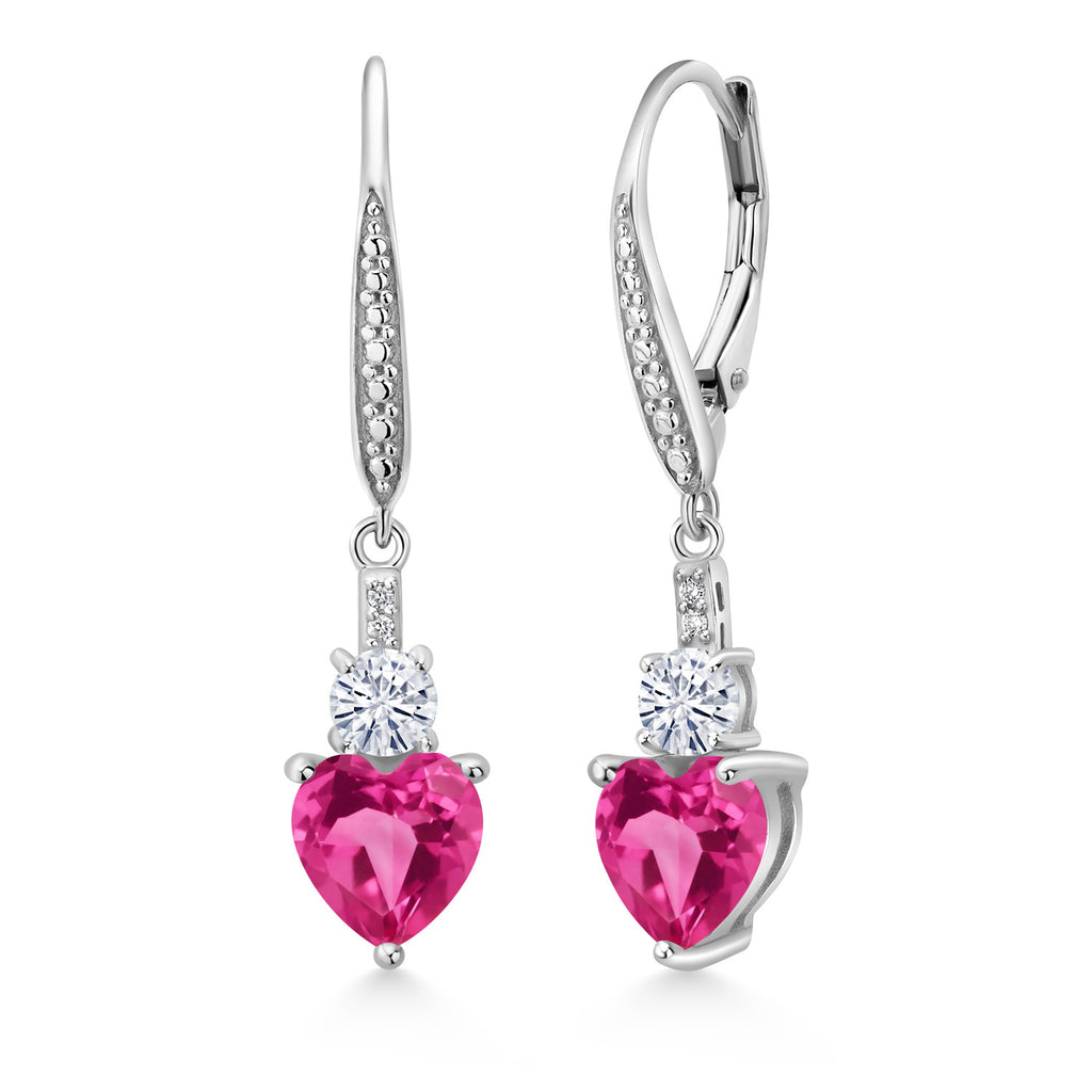 Pink Created Sapphire - September_Earrings in 925 Sterling Silver