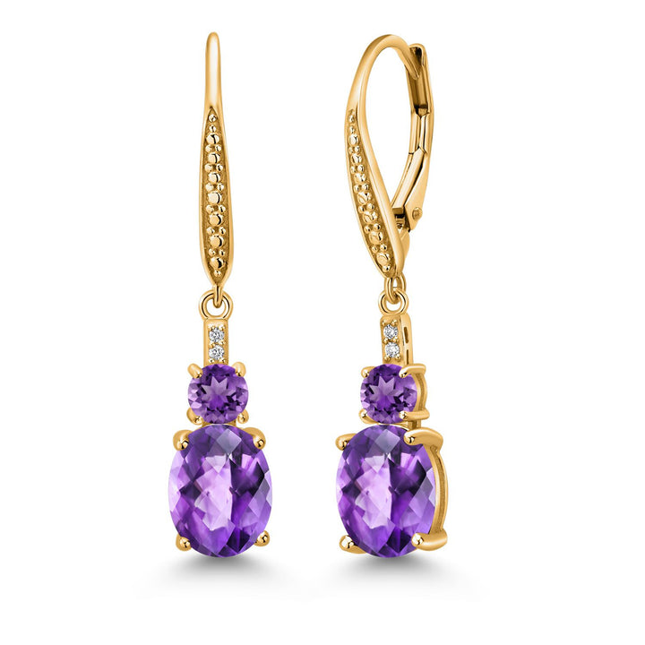 Amethyst-Checkerboard - February_Earrings in 925 Yellow Gold Plated Silver