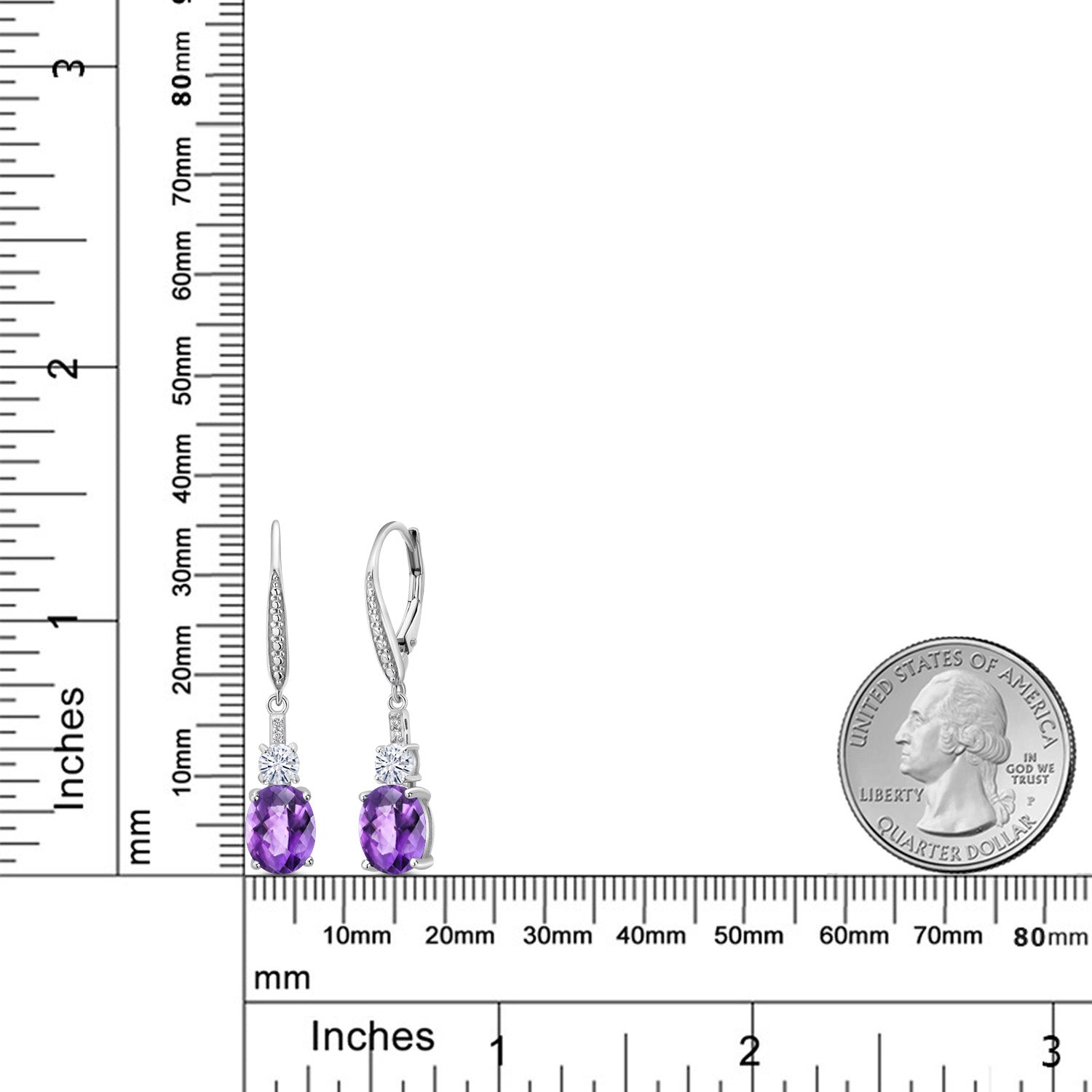 925 Sterling Silver Purple Amethyst White Moissanite and Lab Grown Diamond Dangle Earrings For Women (3.49 Cttw, Oval Checkerboard 9X7MM)